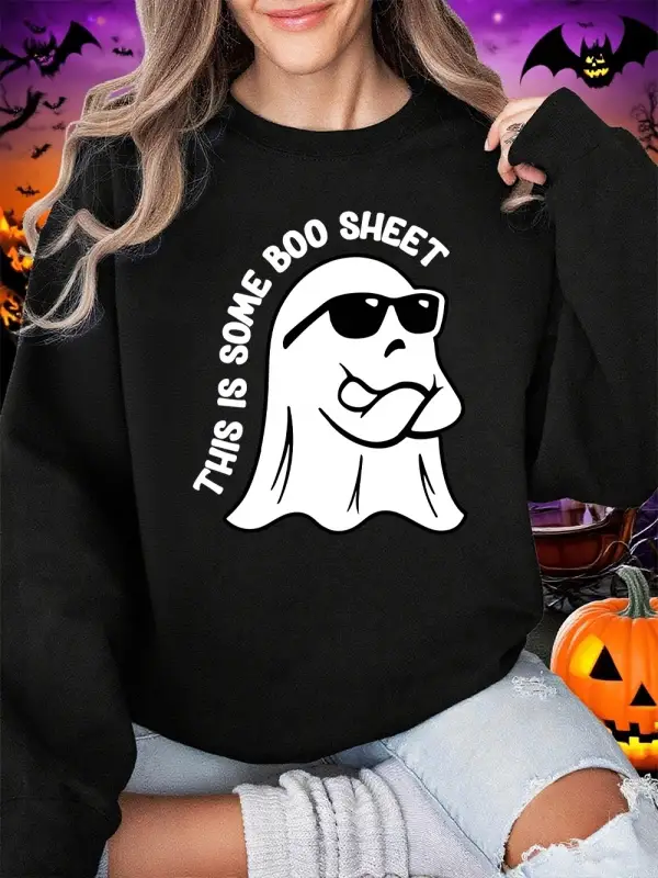 Bu Bazı Boo Sayfalık Baskılar Cadılar Bayramı Kazak Kadın Crewneck Temelleri Hoodie Gevşek Po
