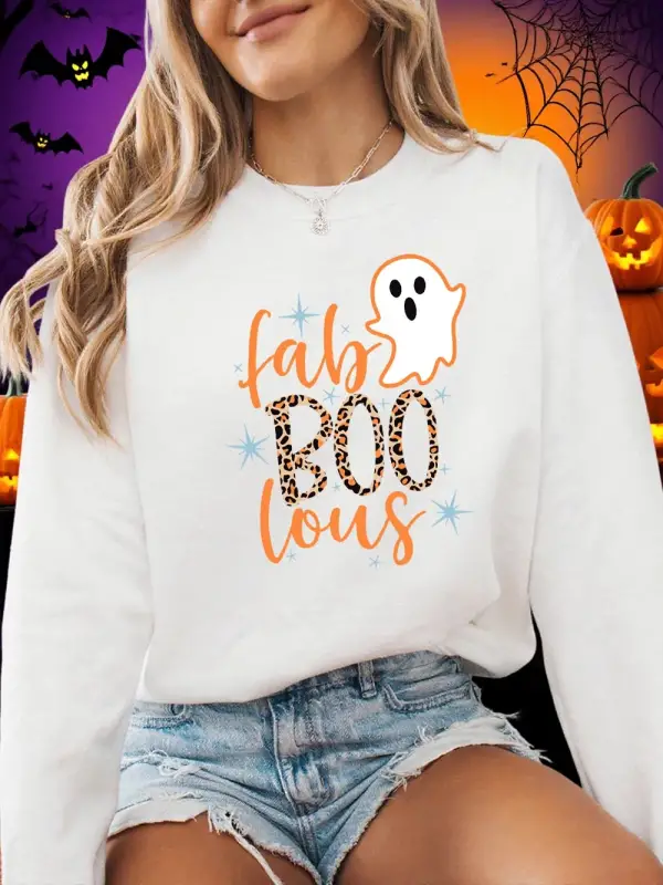 Cadılar bayramı Kaçan Küçük Hayalet Baskı Tişörtü Bayan Kış Polar Sıcak Hoodie Crewneck Gevşe