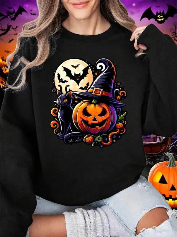 Cadılar bayramı Şapka Ve Kabak Baskılar Tişörtü Kadın Polar Sıcak Gevşek Hoodie Crewneck Teme