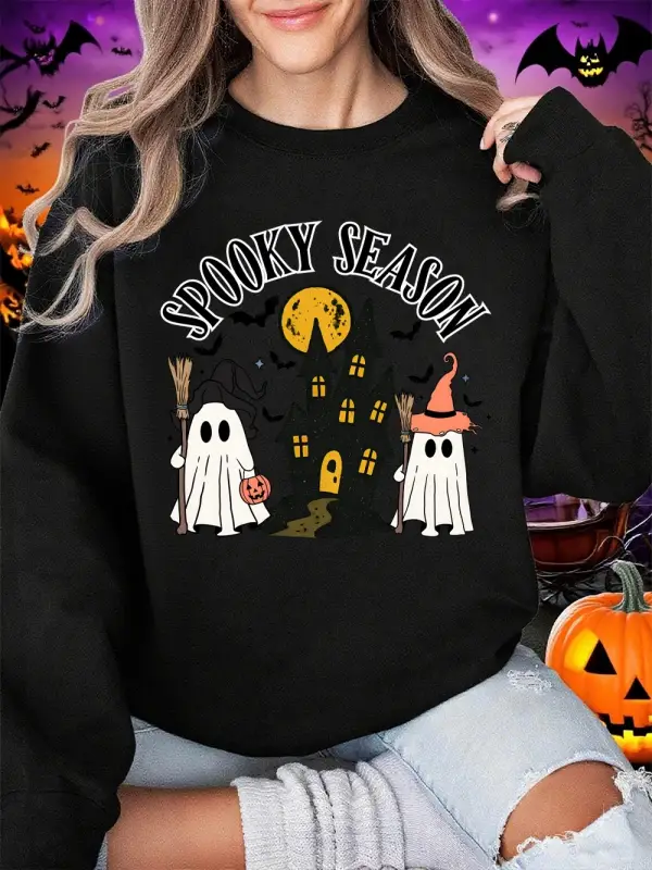Cadılar bayramı Spooky Sezon Baskı Tişörtü Bayan Polar Sıcak Rahat Kapüşonlular Crewneck Gevş