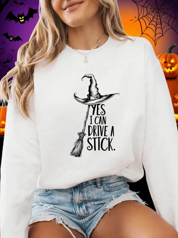 Cadılar Bayramı Tişörtleri Kadınlar Evet Sürüyorum Bir Çubukla Baskılar Yapıştırıyor Kapüşonl