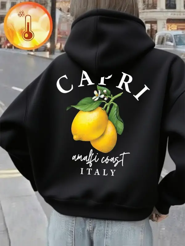 Capri Amalfi Coast İtalya Limon Baskılı Kapüşonlu Üstler Kadınlar Kışlık Polar Sıcak Sweatshi