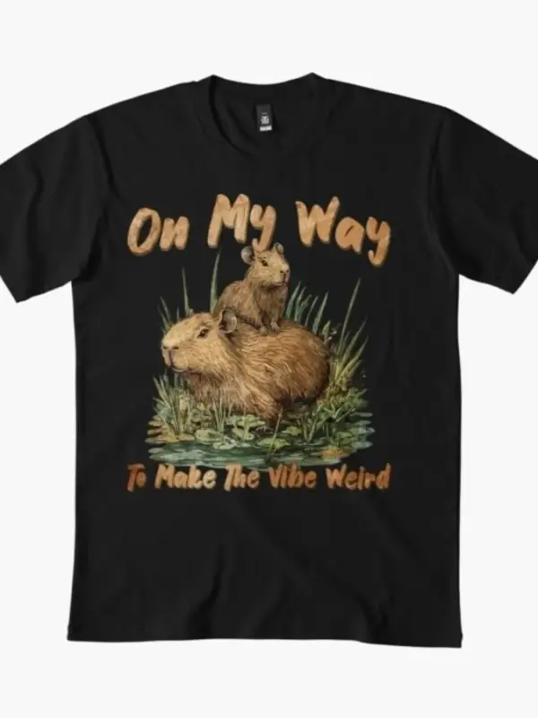Capybara On My Way Erkek Kadın Tişörtü %100 Pamuklu Tişörtler Kısa Kollu Üstler 1226-3