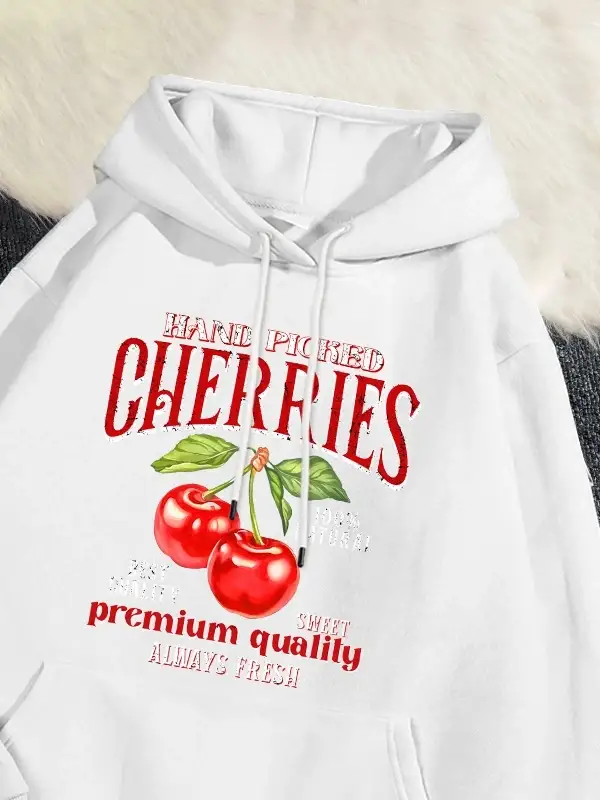 Casual Womans Hoodies el aldı kiraz baskı kazak yumuşak nefes gevşek cep kazak sonbahar kış S