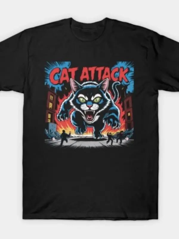 Cat-Attack Erkek Kadın Tişörtü %100 Pamuklu Tişörtler 3XS-3XL Üstler 1224-2
