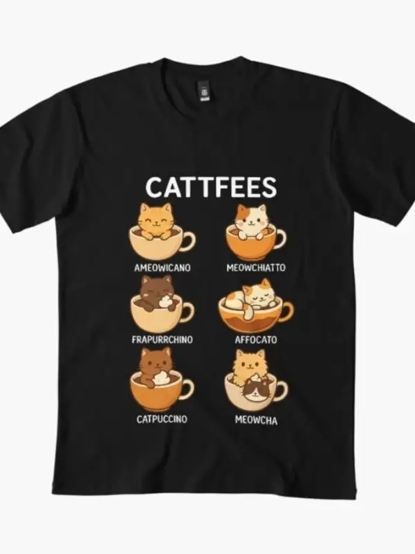 Cattfees Sevimli Kediler Kahve Severler T-shirt Erkekler Kadınlar Için % 100% Pamuk T Shirt K