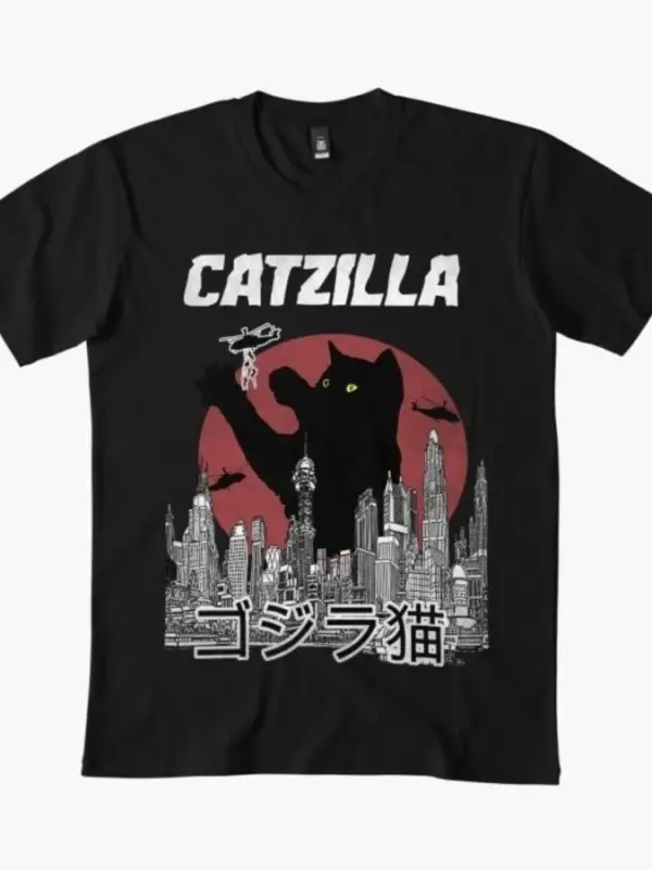 Catzilla Meme T-shirt Erkek Kadın % 100% Pamuklu Tişörtler Kısa Kollu Üstler 1212-3