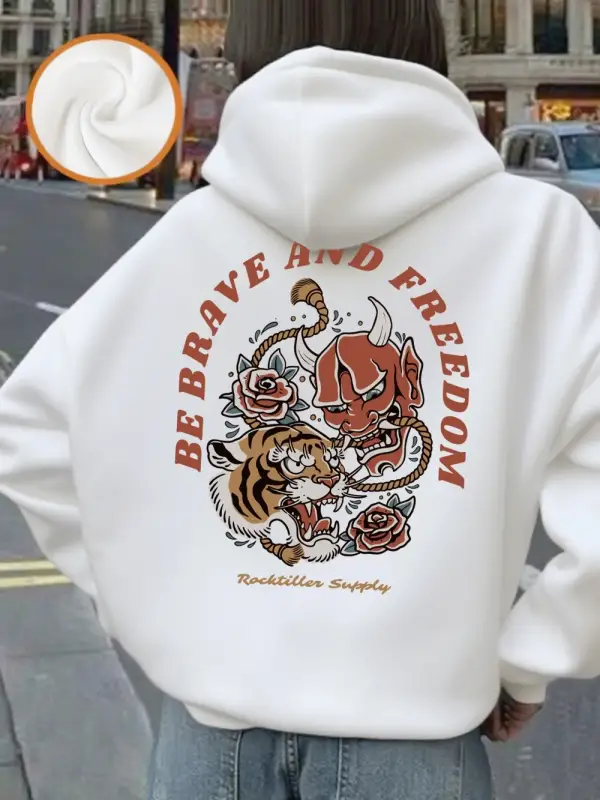 Cesur Olun ve Özgür Olun Baskılı Kapüşonlu Üstler Kadınlar İçin Kışlık Polar Sıcak Kazaklar T