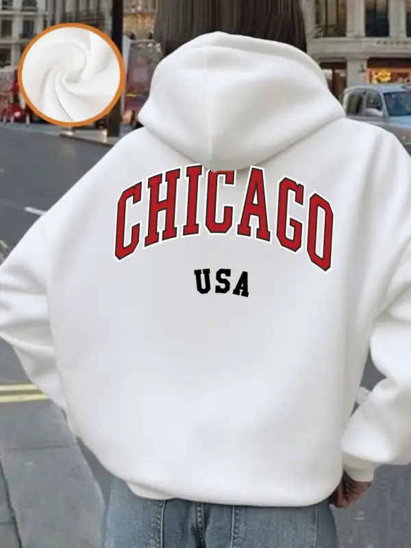 Chicago ABD Mektup Baskı Kapüşonlular Bayanlar Kış Polar Sıcak Kazak Rahat Cep Kazak Temeller