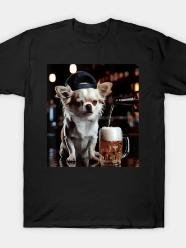 Chihuahua Bira İçen Kupa İçeren Köpek Memesi Şapkalı Evcil Hayvan Tişörtü Erkekler ve Kadınla