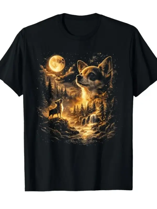 Chihuahua Howling to The Moon Meme Vintage 90lar Retro T-shirt Erkekler Kadınlar Için % 100%