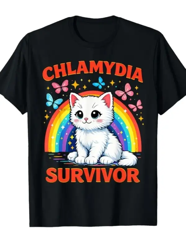 Chlamydia Survivor Komik Alaycı Beyaz Yavru Gökkuşağı T-shirt Erkekler Kadınlar Için % 100% P