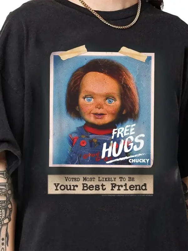 Chucky Free Hugs Vintage Stil T-shirt Erkekler Kadınlar Için % 100% Pamuk T Shirt Kısa Kollu