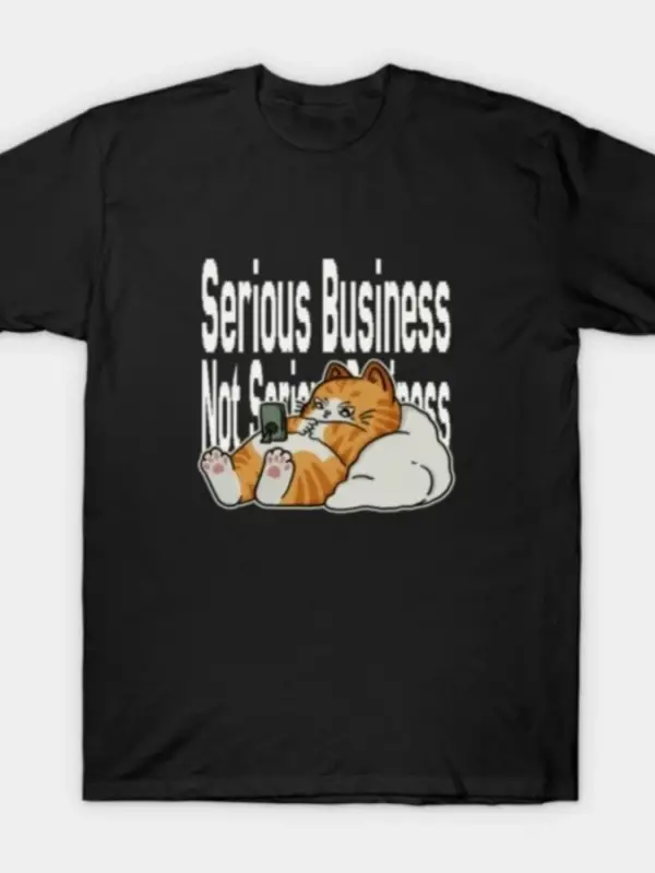 Ciddi İş Komik Turuncu Tekir Kedi Telefonda El Çizimi T-shirt Erkekler Kadınlar Için % 100% P