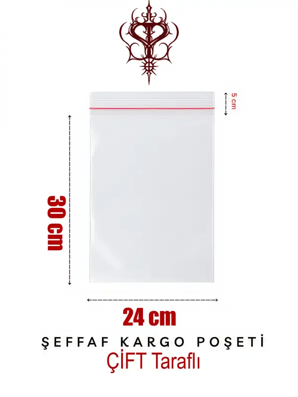 Çift Taraflı Şeffaf Kargo Poşeti 80 Mikron 24 x 30 Cm + 5 Cm