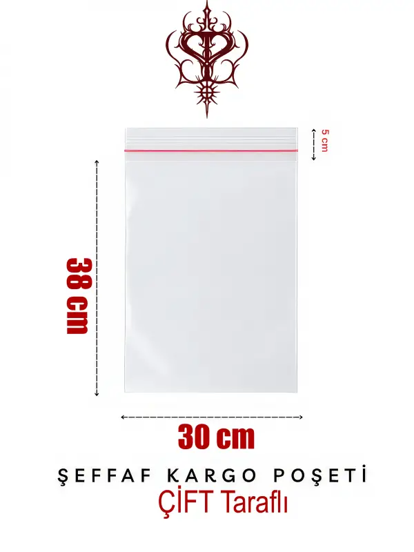 Çift Taraflı Şeffaf Kargo Poşeti 80 Mikron 30 x 38 Cm + 5 Cm