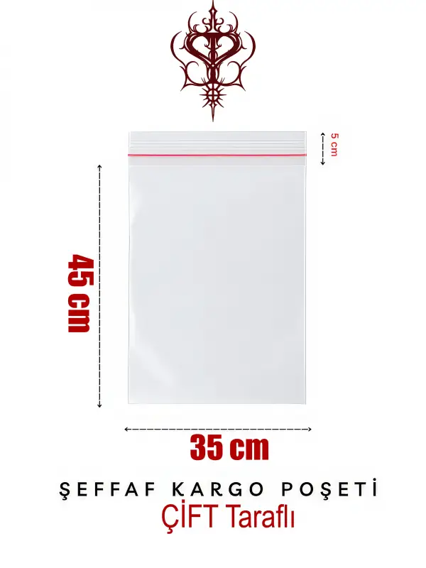 Çift Taraflı Şeffaf Kargo Poşeti 80 Mikron 35 x 45 Cm + 5 Cm