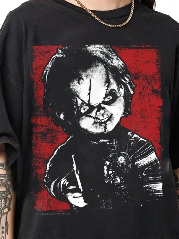 Çocuk Oyuncağı Chucky Sıkıntılı Portre T-shirt Erkekler Kadınlar Için % 100% Pamuk T Shirt Kı