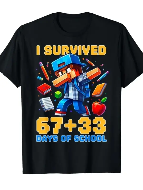 Çocuklar, 67 33 Gün Okulda Hayatta Kaldım 100 Gün Okulda 67 Meme Tişört %100 Pamuk Tişörtler