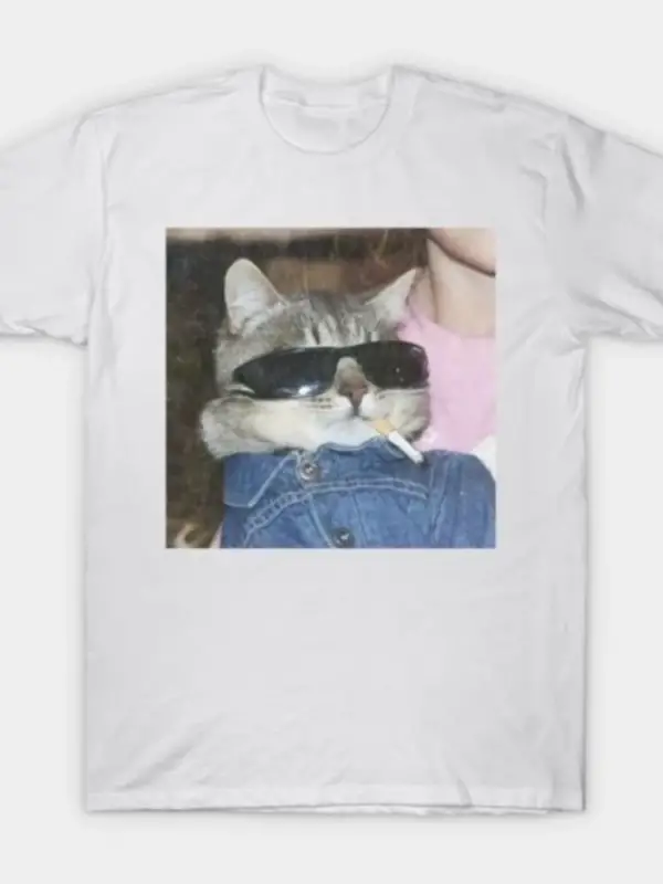 Cool Cat Meme Gözlüklü T-shirt Erkekler Kadınlar Için % 100% Pamuk T Shirt Kısa Kollu Üstler