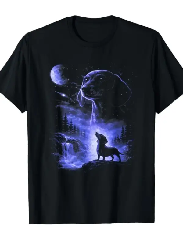 Dachshund Howling to The Moon Meme 90lar Hayvan Grafik T-shirt Erkekler Kadınlar Için % 100%