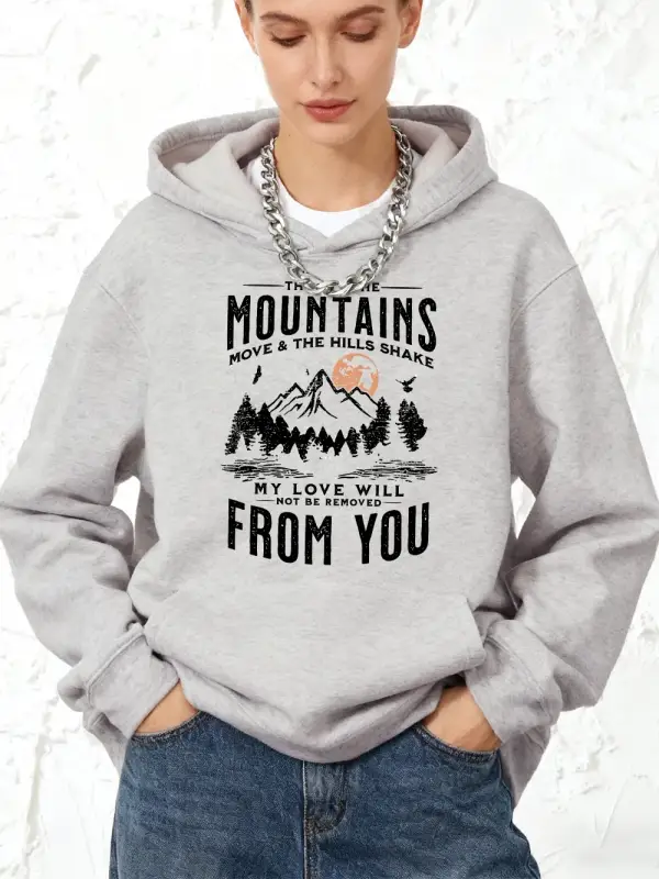 Dağlar Batan Güneş Baskılar Kapüşonlular Pamuklu Kadın Koşu Cep Kazak Sportif Bol Sweatshirtl