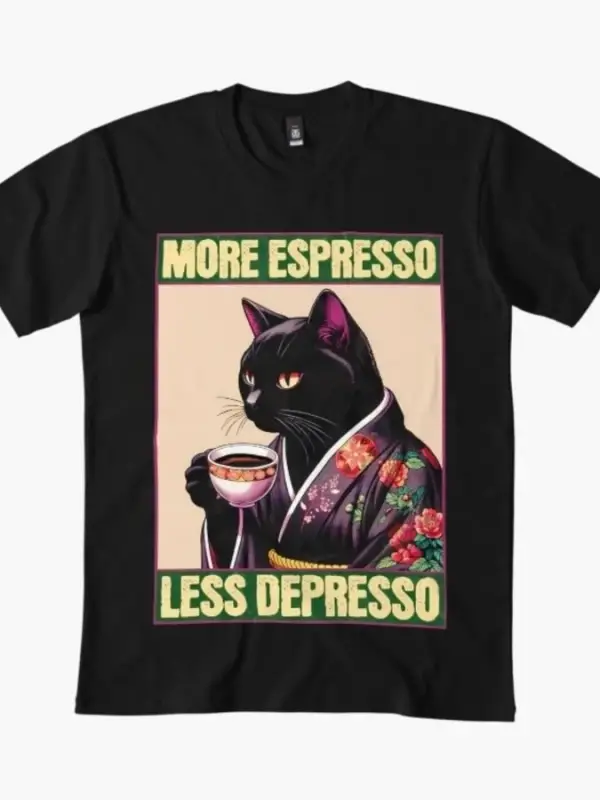 Daha Fazla Espresso Daha Az Depresso Meme T-shirt Erkekler Kadınlar Için % 100% Pamuklu Tişör