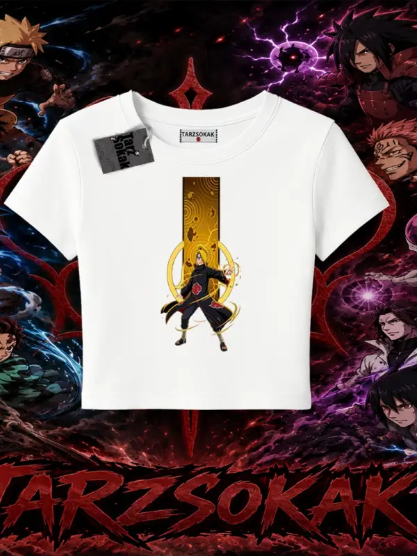Deidara Naruto Anime Karakteri Kadın Baby Tee Beyaz