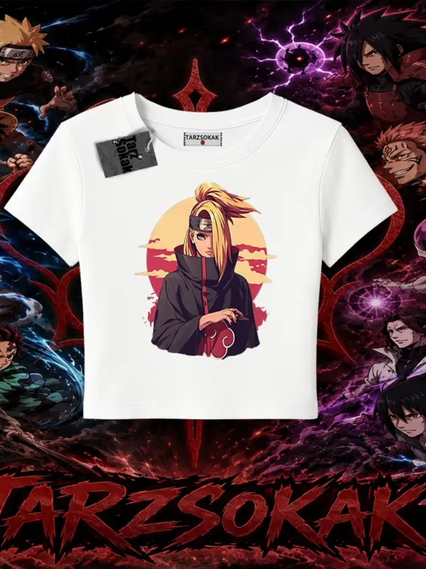 Deidara Naruto Anime Karakteri Kadın Baby Tee Beyaz