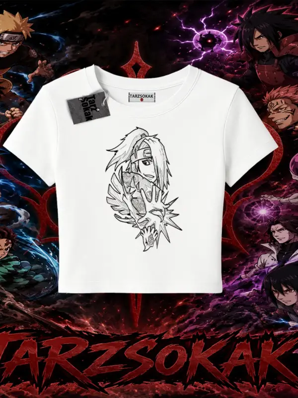 Deidara Naruto Anime Karakteri Kadın Baby Tee Beyaz