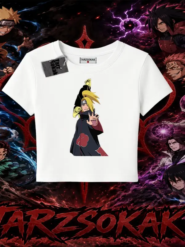 Deidara Naruto Anime Karakteri Kadın Baby Tee Beyaz