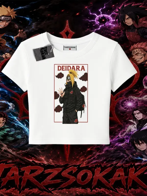 Deidara Naruto Anime Karakteri Kadın Baby Tee Beyaz
