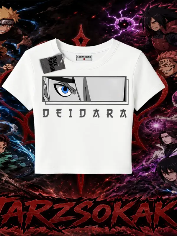 Deidara Naruto Anime Karakteri Kadın Baby Tee Beyaz