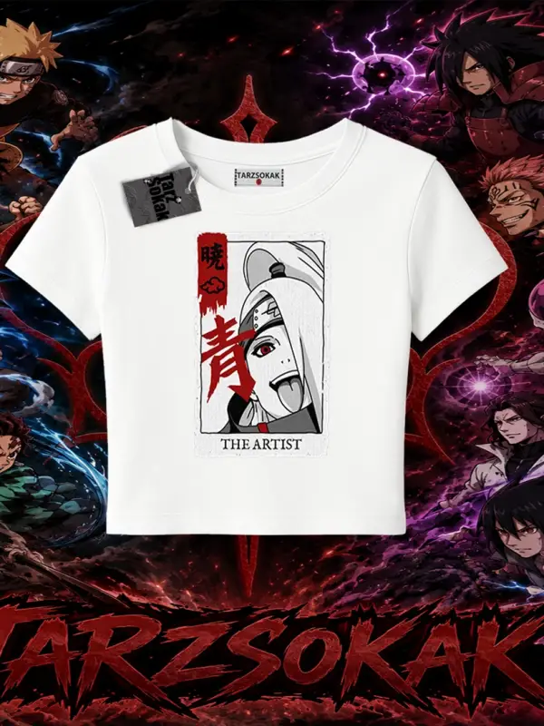 Deidara Naruto Anime Karakteri Kadın Baby Tee Beyaz