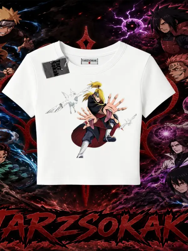Deidara Naruto Anime Karakteri Kadın Baby Tee Beyaz
