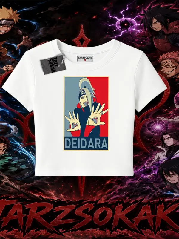 Deidara Naruto Anime Karakteri Kadın Baby Tee Beyaz