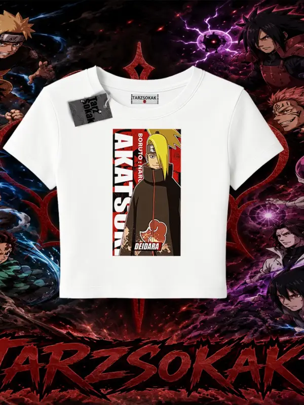 Deidara Naruto Anime Karakteri Kadın Baby Tee Beyaz