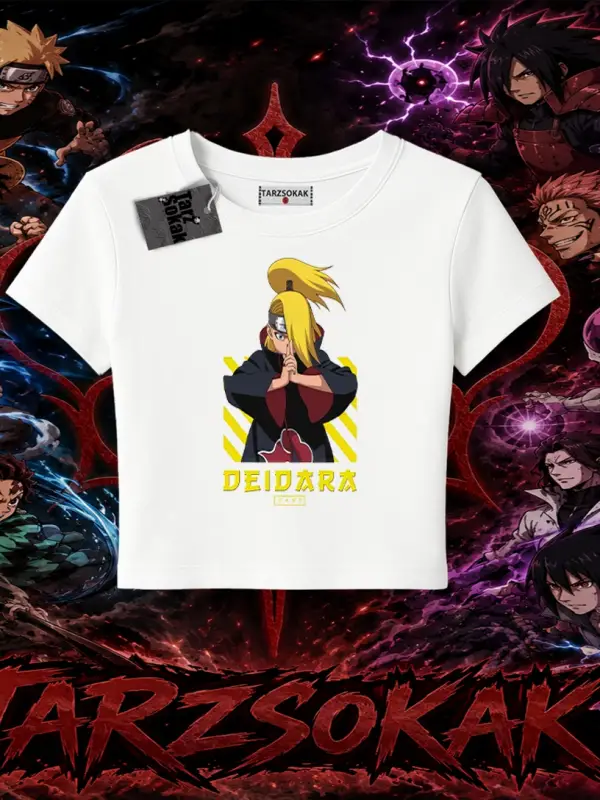 Deidara Naruto Anime Karakteri Kadın Baby Tee Beyaz