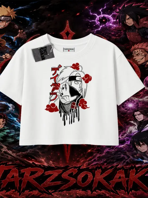Deidara Naruto Anime Karakteri Kadın Crop Tişört Beyaz