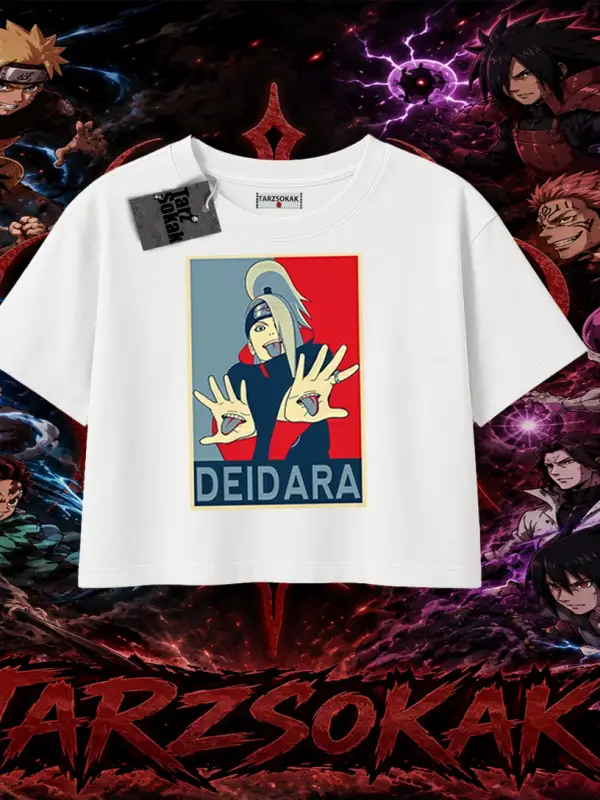 Deidara Naruto Anime Karakteri Kadın Crop Tişört Beyaz