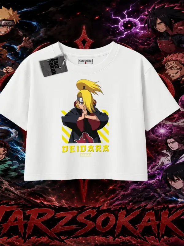 Deidara Naruto Anime Karakteri Kadın Crop Tişört Beyaz