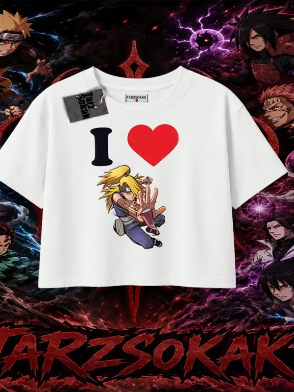 Deidara Naruto Anime Karakteri Kadın Crop Tişört Beyaz