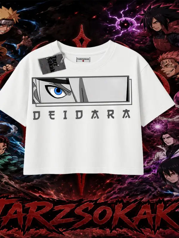 Deidara Naruto Anime Karakteri Kadın Crop Tişört Beyaz