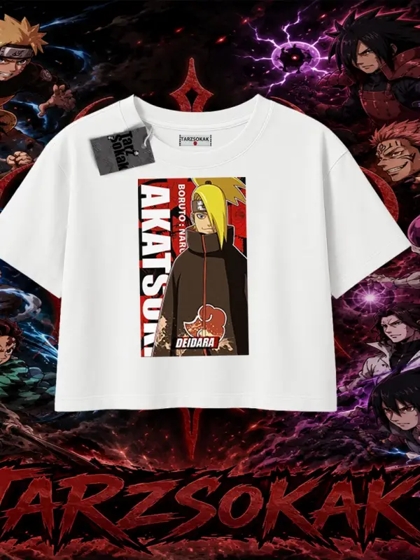 Deidara Naruto Anime Karakteri Kadın Crop Tişört Beyaz