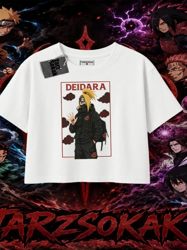 Deidara Naruto Anime Karakteri Kadın Crop Tişört Beyaz