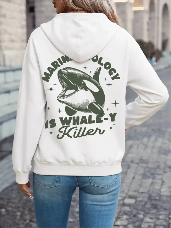 Deniz Biyolojisi Balina Katili Baskılı Kapüşonlu Üstler Kadın Temel Gevşek Sweatshirtler Kışl