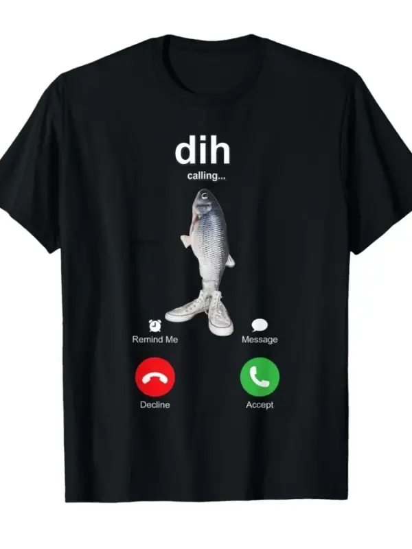 Dih Komik Telefon Görüşmesi Memesi Diyor, fih Balıkçılık Beyin Bozukluğu Tişörtü Erkekler ve