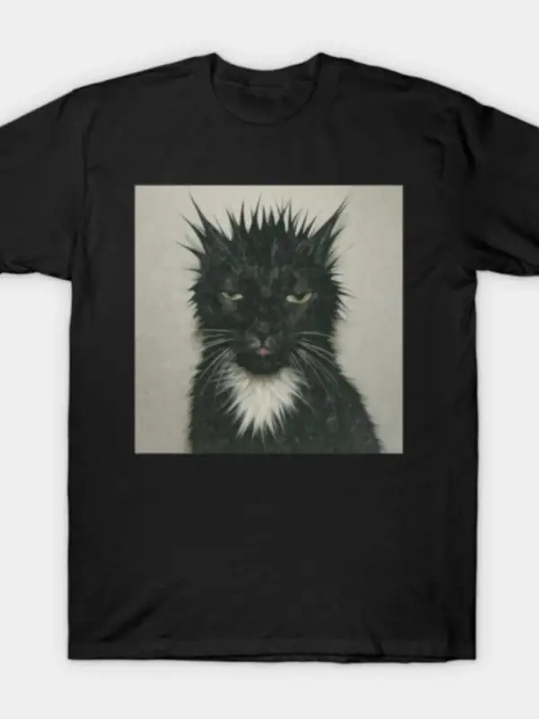 Dikenli Islak Kedi Meme Komik Siyah Kedi T-shirt Erkekler Kadınlar Için % 100% Pamuk T Shirt