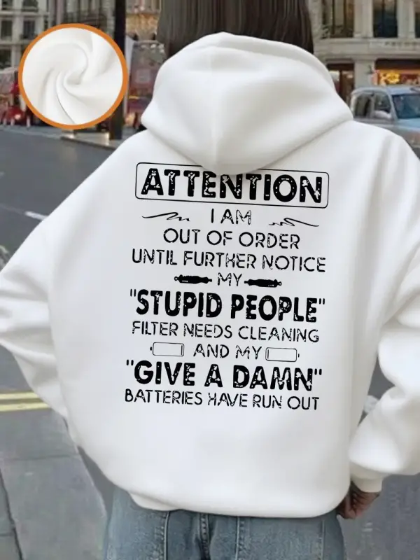 Dikkat Komik İfadeler Baskılı Kapüşonlu Üstler Kadınlar Kışlık Polar Sıcak Kazak Bol Cepli Sw