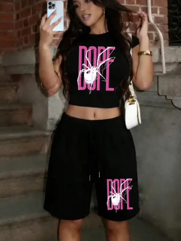 Dope Spider Harfli Baskılı Babby TeeT-Shirt Şort Yazlık İki Parçalı Takım Üst Pantolon Sportif Bo